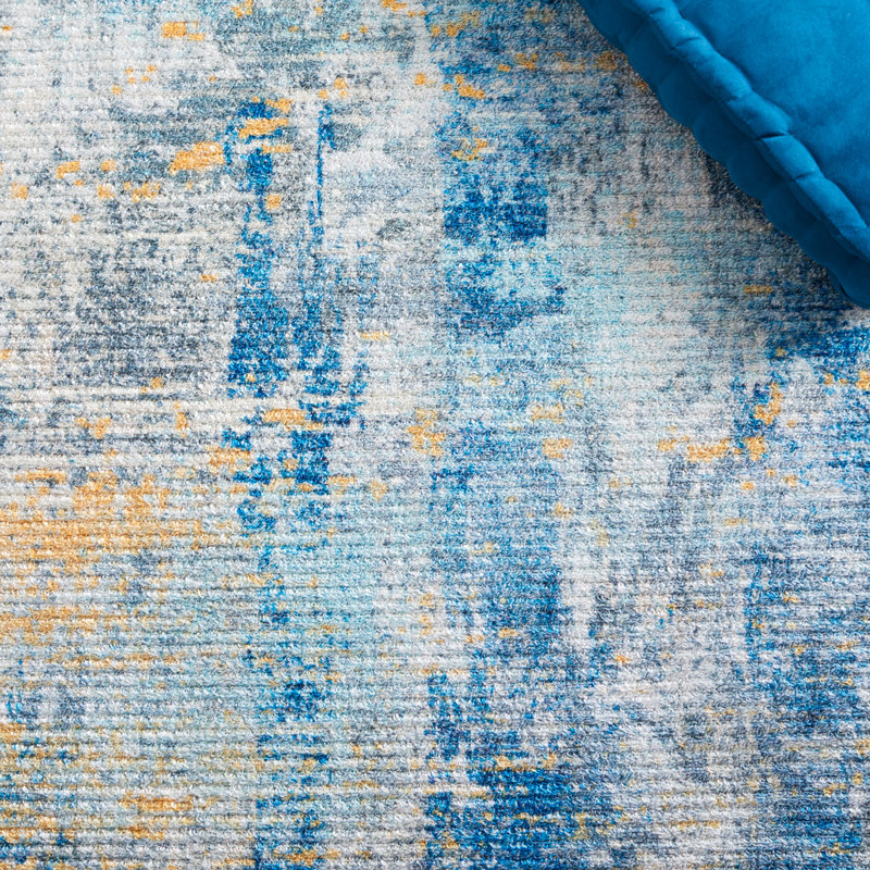 Tapis Sequoia 100 bleu ivoire / or, Rectangle 6 pi 7 po x 9 pi