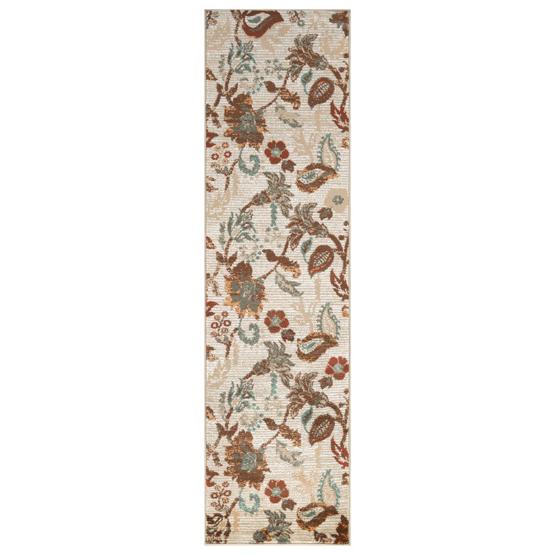 Beige Multi Botanical Scroll Area Rug, Runner 2'2" x 8'