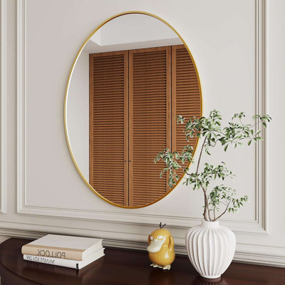 Gold 20X28 Inch Oval Bathroom Mirror, Wall Mount HD Mirror With Aluminum Frame For Over Sink