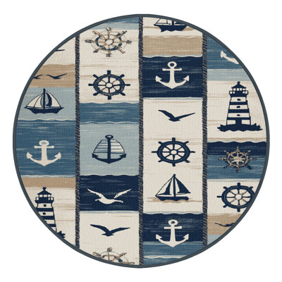 Washable New England coastal Nautical Area Rug