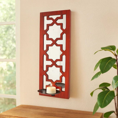 Porte-bougie mural en bois massif 17 po rouge et argent