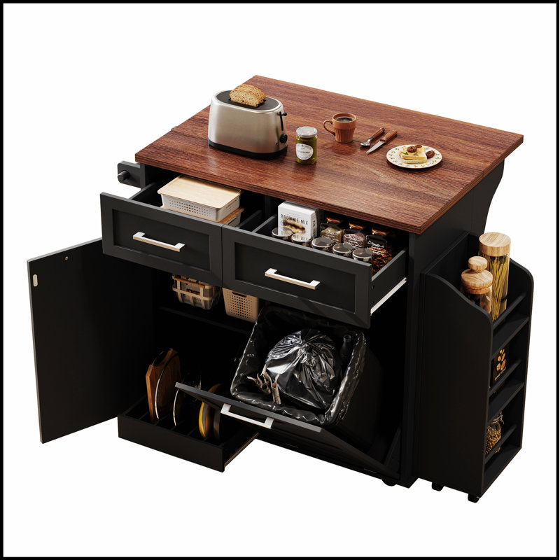 47.2 Inch Farmhouse Kitchen Island With Drop Leaf, Removable Racks, And Ample Storage For Enhanced Functionality And Style