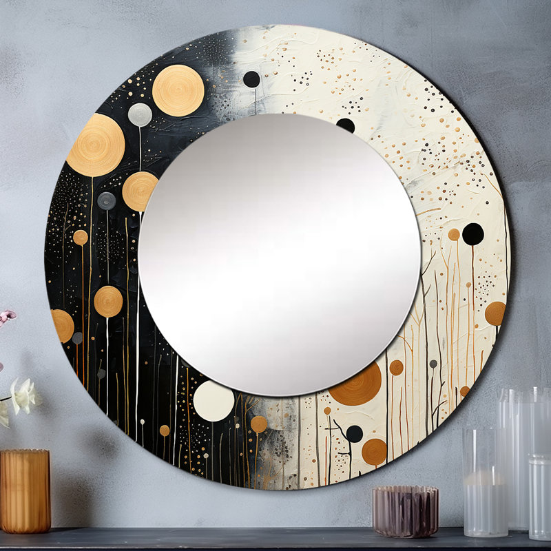 Monochrome Medley II - miroir mural abstrait, miroir décoratif rond noir, impression d'art en métal, 23 po x 23 po
