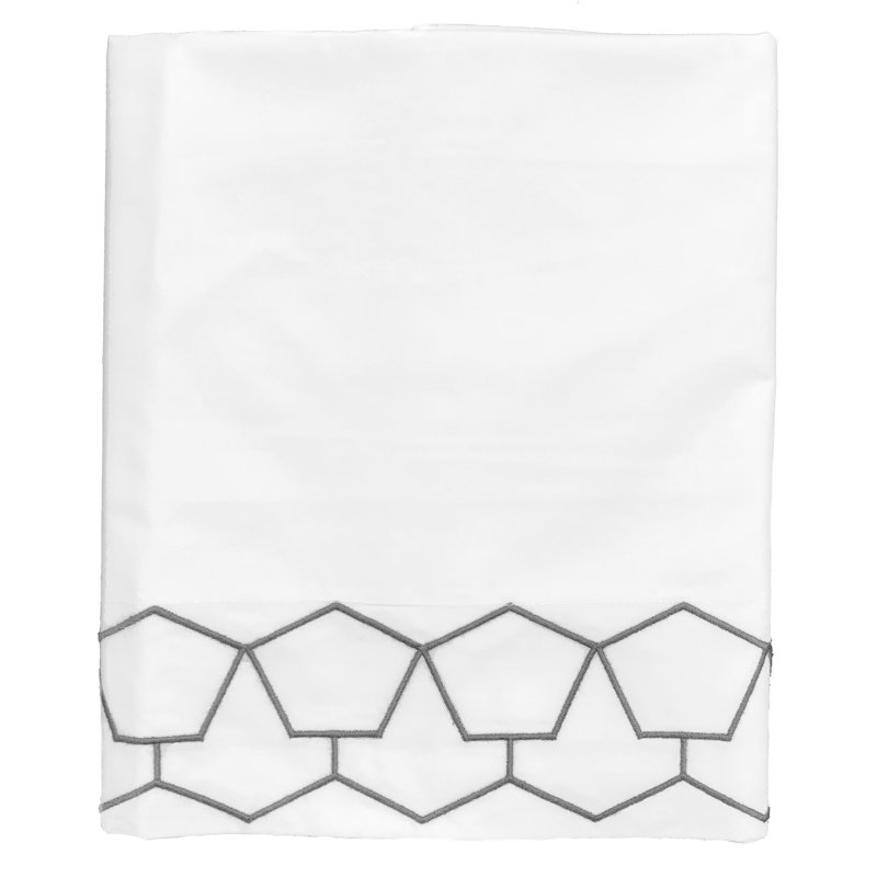 Commune 100% Cotton Geometric Flat Sheet, Charcoal/White, Queen Flat Sheet