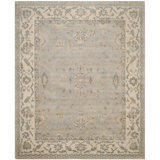 Oushak Oriental Hand-Knotted Wool Blue/Ivory Area Rug