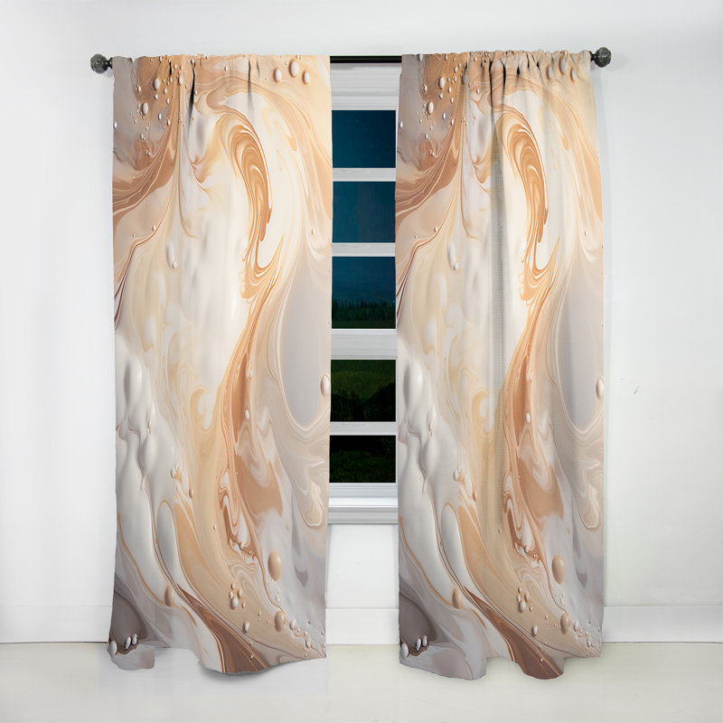 Amina Abstract Milky White Flow I - Abstract Shapes Curtain - Velvet Room Darkening - 1 panel, 52" W x 84" L