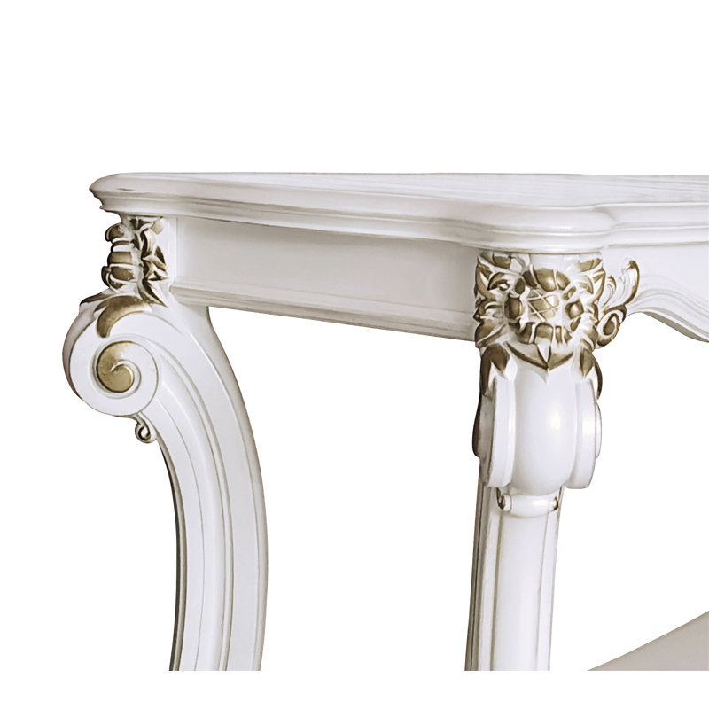 Antique Pearl Finish White and Gold Wood Sofa Table