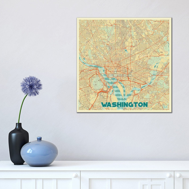 Washington, D.C. Retro Urban Blueprint Map by Hubert Roguski - Wrapped Canvas Print, 45.72 cm H x 45.72 cm W x 1.91 cm D
