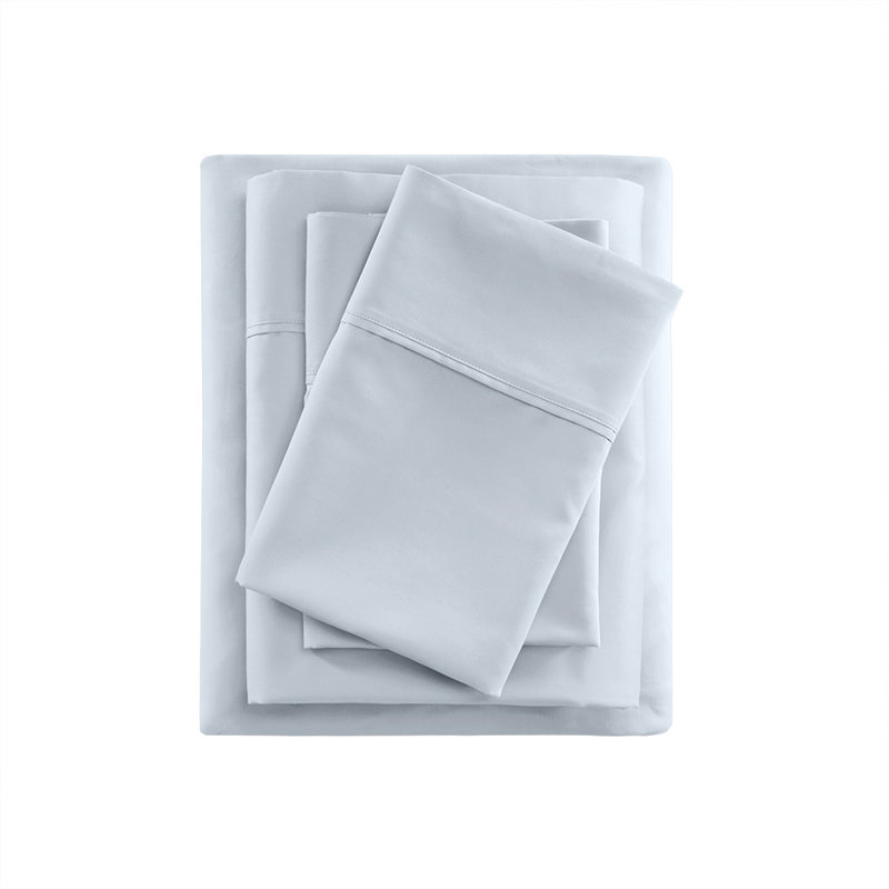 Ensemble de draps en coton Gracie Mills Aryn 300TC BCI, Ensemble de draps pour lit double avec 2 taies d'o, Bleu