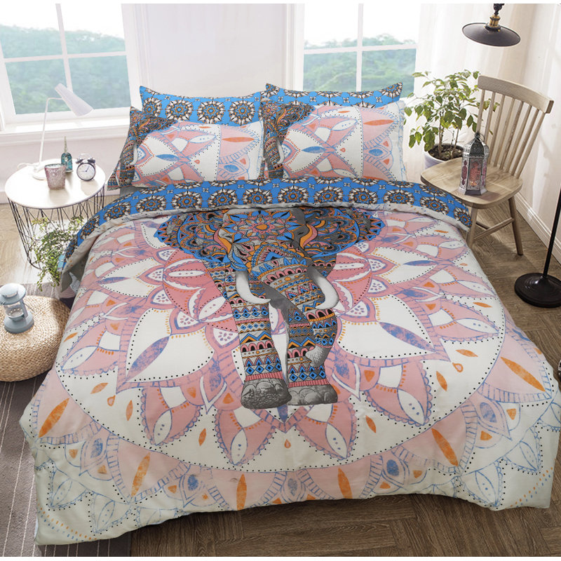 Geri Geometric Shapes Duvet Cover Set with Pillowcases Included, Super King - 1 Standard Pillowcase, Pink