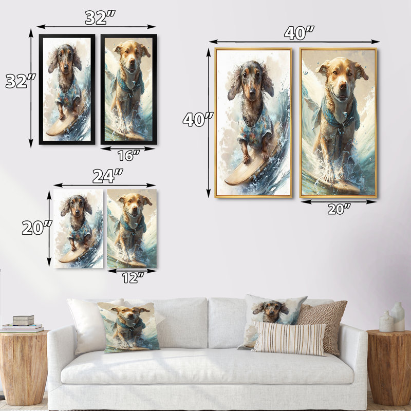 «Dog Surfing», 2 pièces, H 40 po x l 40 po, Toile tendue