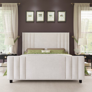 Aurieona Velvet Upholstered Platform Bed with Vertical Channel Tufted Headboard