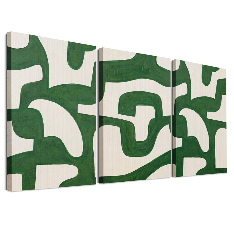 Ensemble de 3 toiles murales à motifs abstraits vert foncé à coups de pinceau, 18"H x 12"W x 3pcs