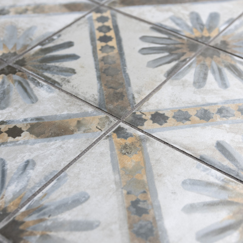 Carreau de céramique à motif pour mur et plancher 13 po x 13 po Harmonia, Bleu / gris / ivoire