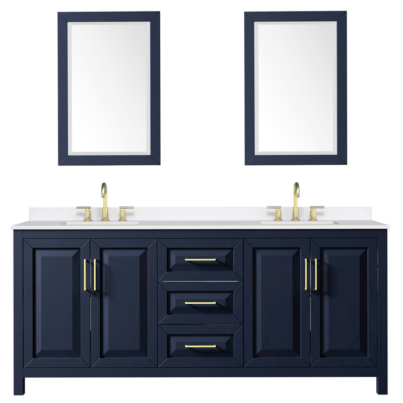 Daria 80 in. with Mirror Vanity, Giotto Quartz, Blue, Brushed Gold