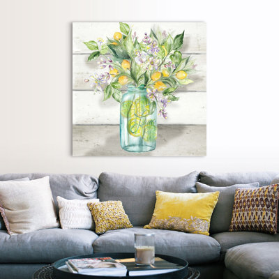" Watercolor Lemons In Mason Jar On Shiplap " by Tre Sorelle Studios
