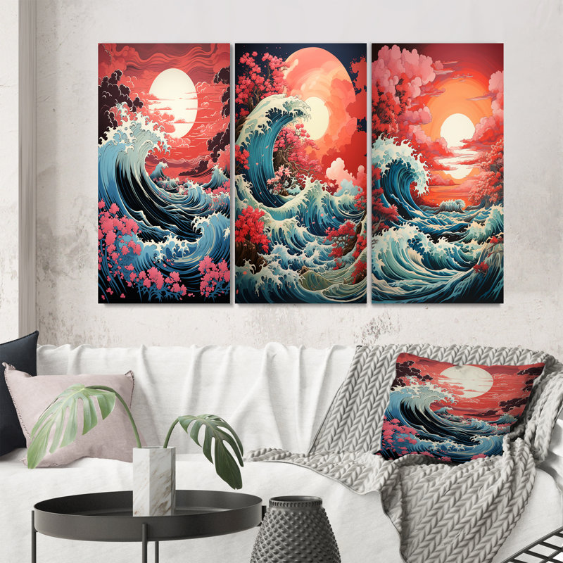 «Dramatic Ocean Waves», 3 pièces sur toile, Toile tendue, H 40 po x l 60 po