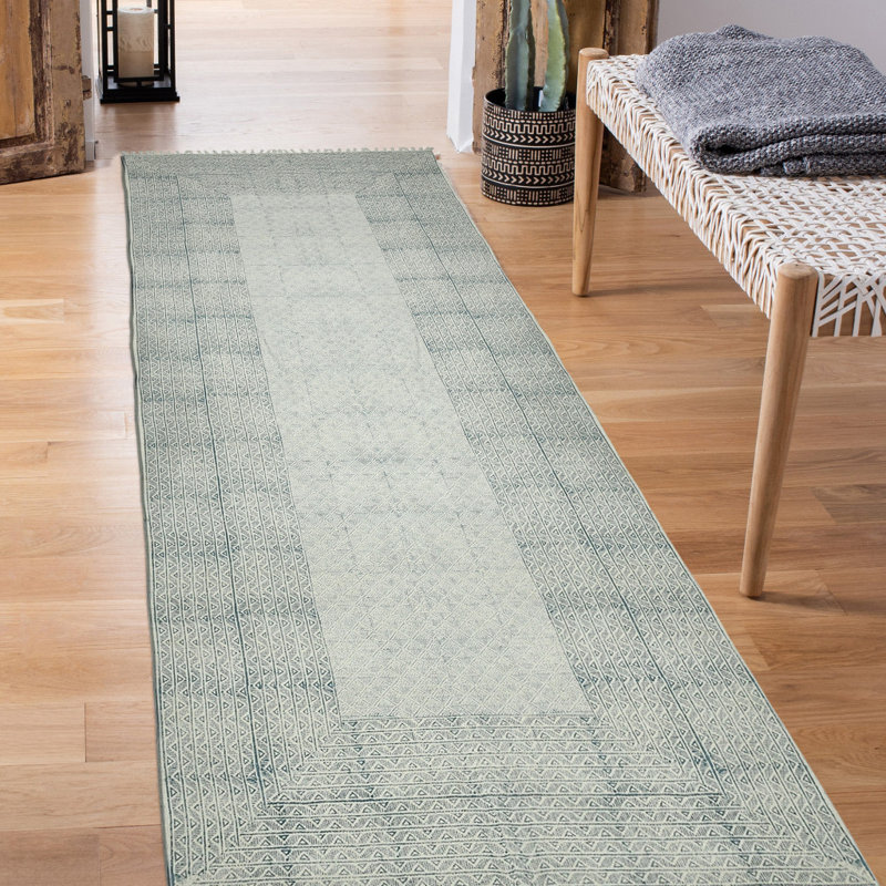Tapis de couloir géométrique bleu 8 pi