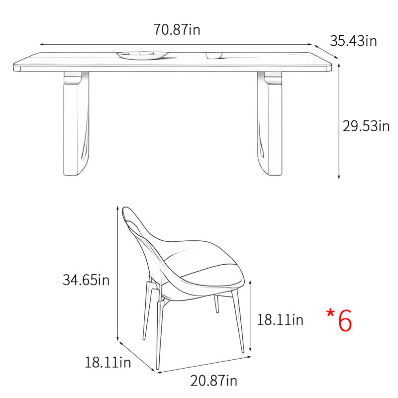 Ensemble de table de salle à manger simple et moderne, H 29,53 po x L 70,87 po x l 35,43 po
