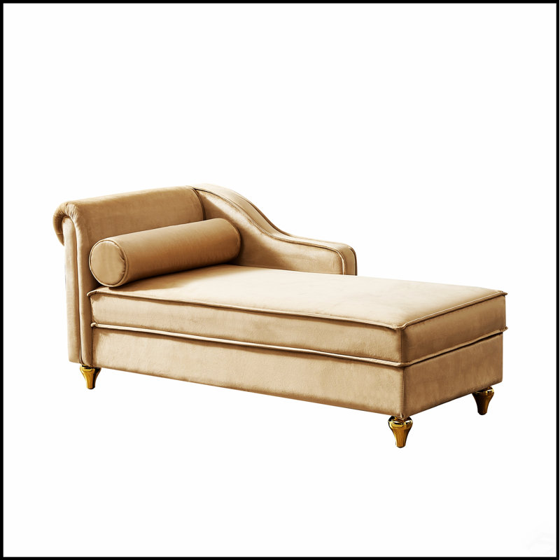 Méridienne moderne avec rangement en velours avec rangement, parfaite pour la détente et la vie organisée.