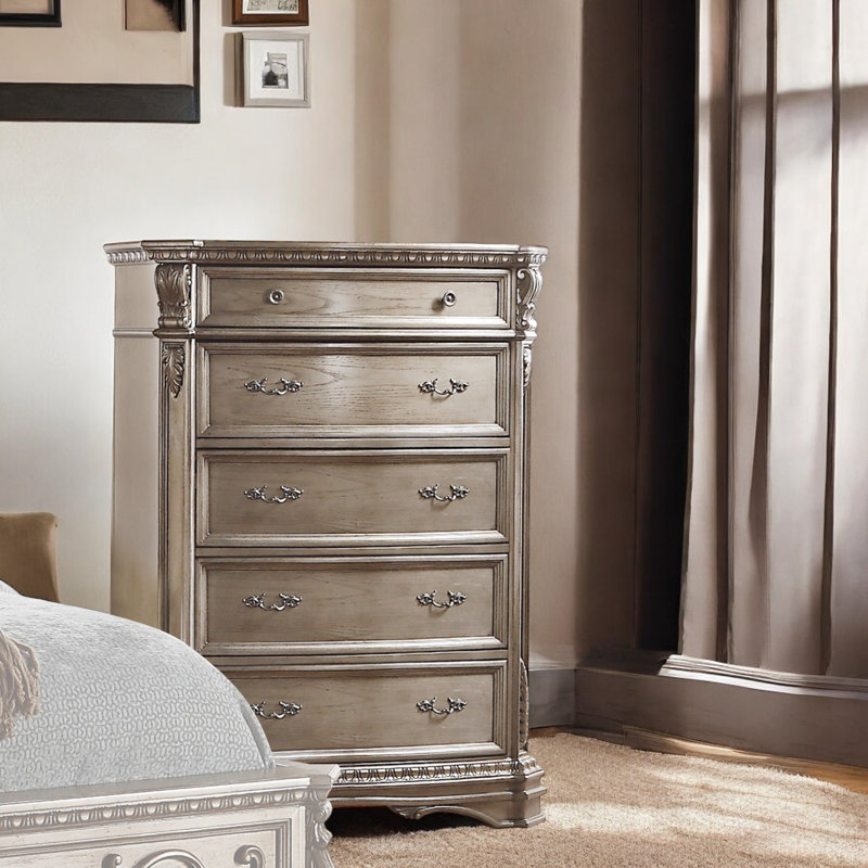 Commode 5 tiroirs Midville, Argent antique