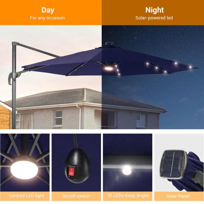 Rosell 132" Lighted Cantilever Umbrella, Bleu marine