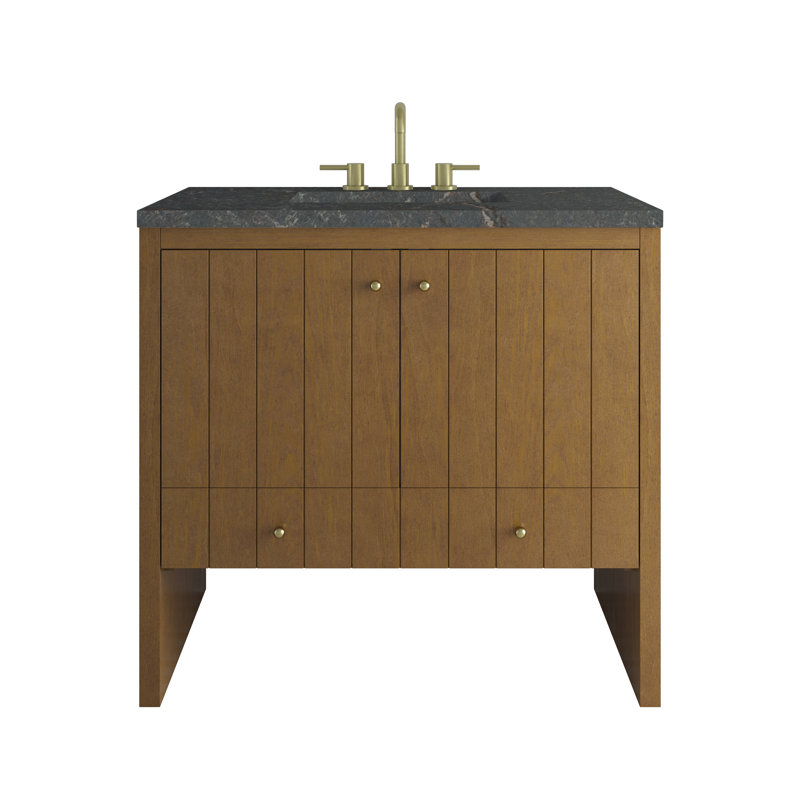 Hudson 36" Single Bathroom Vanity, Parisien Bleu, 8" Widespread, Honey Oak