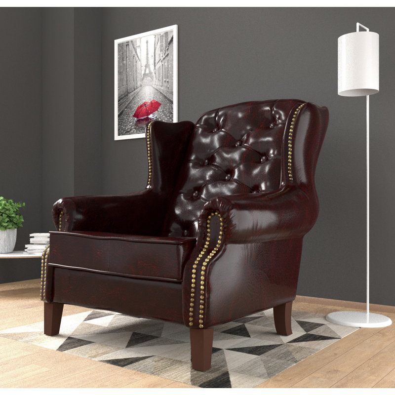  Chesterfield Wingback Armchair, Maroon