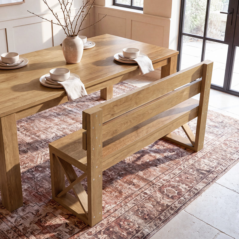 Banc de salle à manger 47 "avec dossier, banc de cuisine en bois de style campagnard avec cadres latéraux en forme de X pour salle à manger, cuisine