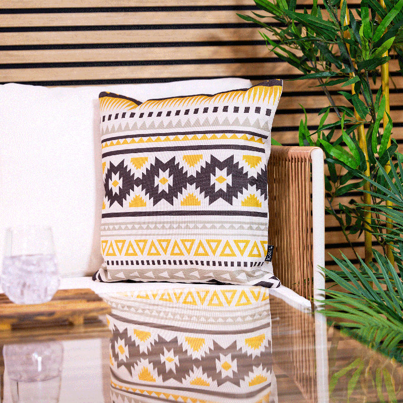 Bean Bag Bazaar Indoor-Outdoor Cushion, Yellow Aztec, 4