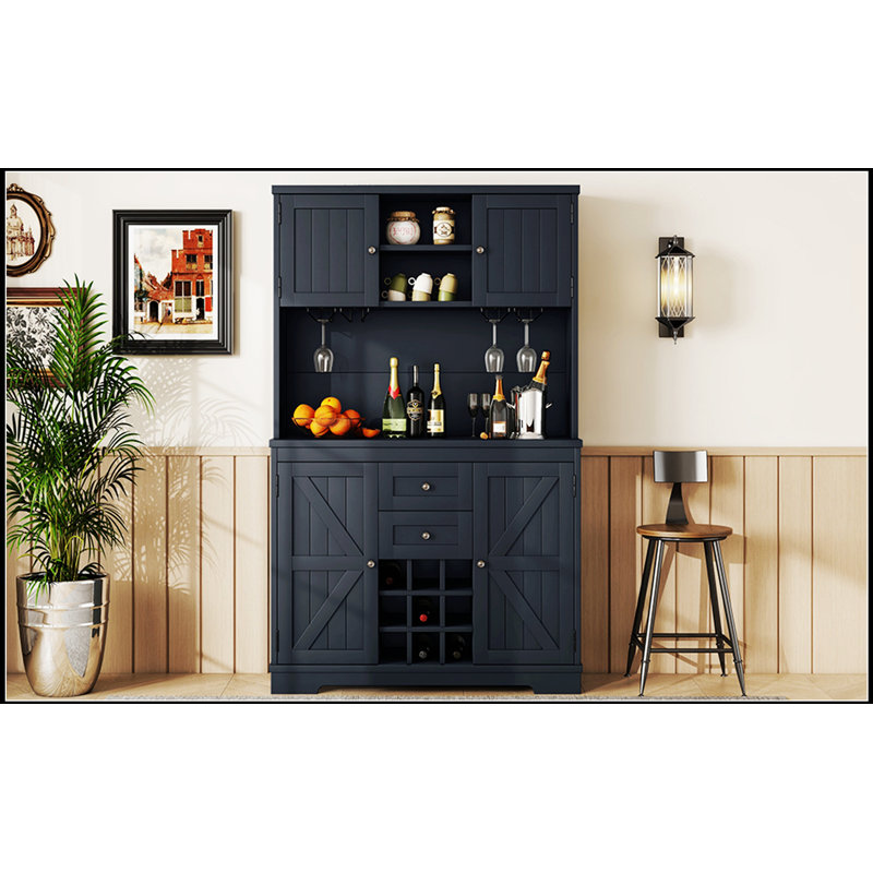 Armoire de cuisine Coffee Bar avec rangement, armoire à vin de ferme avec tiroirs, armoires à vin et porte-verres pour la salle à manger, cuisine
