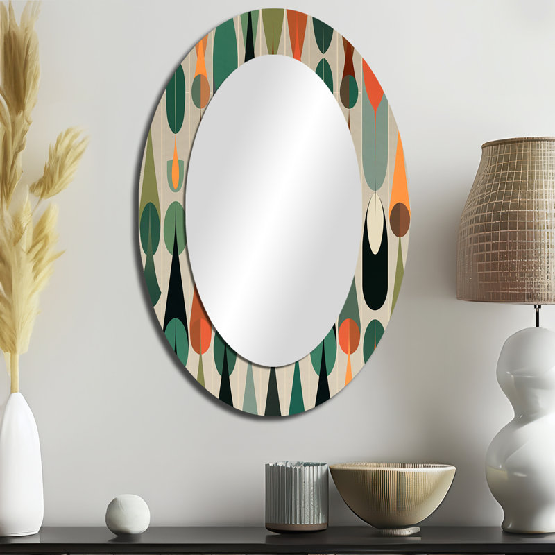 Retro Abstract Drops X - Multi-Colour Modern Oval Wall Mirror, 36" x 24"