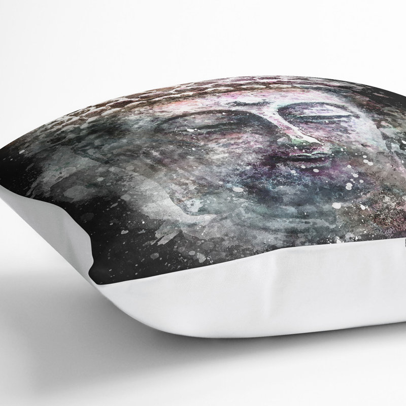 Peaceful Buddha Paint Splash Cushion with Filling, White, 55cm H x 55cm W x 20cm D
