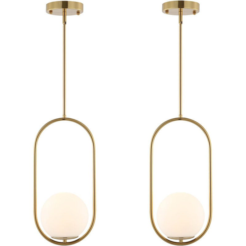 Luminaire suspendu moderne, lustre en métal doré, abat-jour boule en verre blanc laiteux, pour la salle à manger de la cuisine