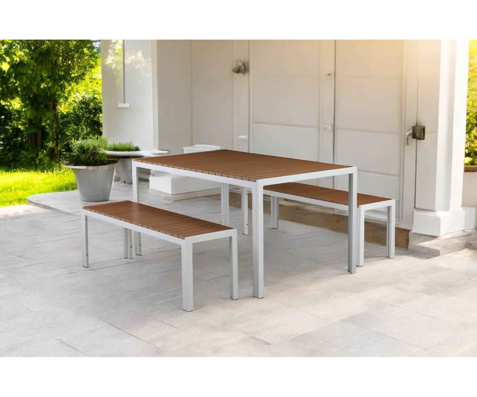 Stillwater 59" Patio Dining Table, Teak, White