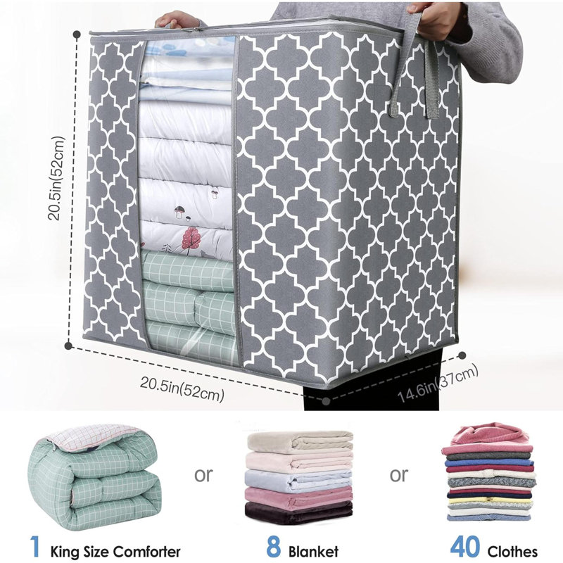Storage Bag Large Blanket Clothes Organization And Storage Containers For Comforters,Bedding, Foldable Organizer With Reinforced Handle, Clear Window, Sturdy Zippers