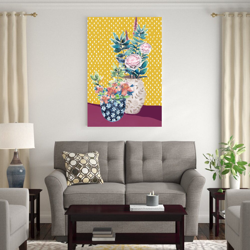Motif de pots de fleurs - reproduction d'art sur toile tendue, H 48 po x l 32 po