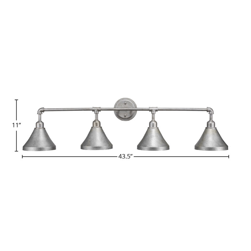 Eilif Vintage 4 Light Bath Bar With 7" Cone Metal Shade, Aged Silver
