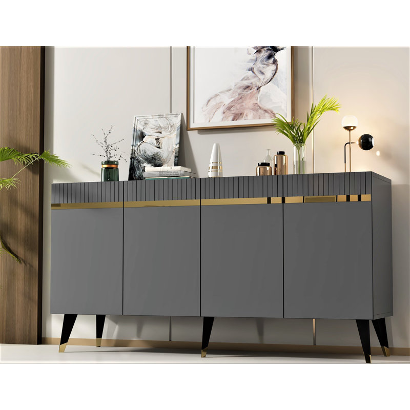 Elegant Console Table, Anthracite & Gold, 100% Melamine Coated Particle Board, Thickness: 0.7 inches | Stylish Design with 28.5 in. Shelf Height & 28.3 in. Leg Height | Perfect for Living Room & Entryway