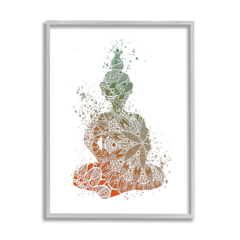 Gray Framed Modern Floral Buddha Wood Wall Art, 11 x 14