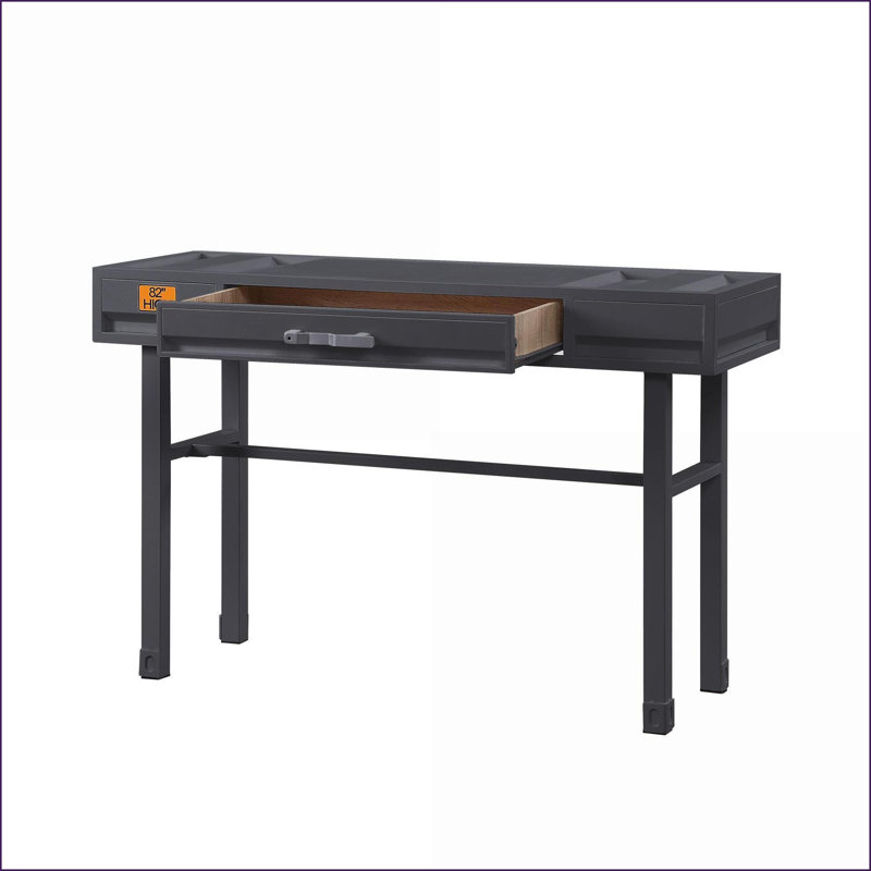 Vanity Desk, Industrial Metal Gunmetal Finish with Storage Drawer | Gunmetal | Metal, Gray