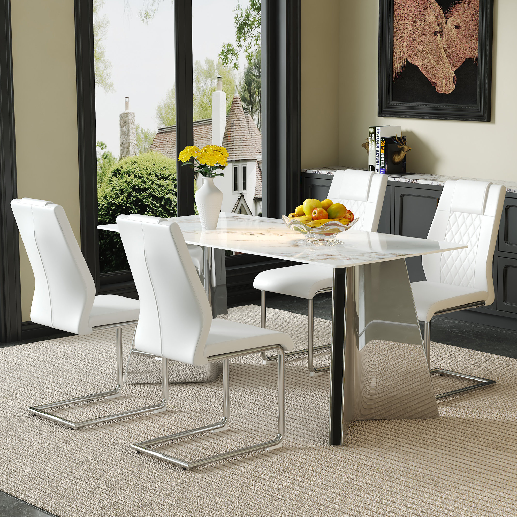 Brayden Studio "x31.4" cold jade sintered stone dining table set with 4 ...