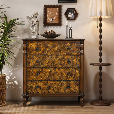 Commode à 4 tiroirs Farmhouse avec pieds en bois massif pour chambre à coucher, couloir, entrée