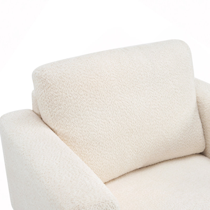 Fauteuil d'appoint rembourré avec accoudoirs en bois massif, fauteuil club carré en tissu bouclé avec coussin épais, chaise d'appoint moderne avec piètement luge pour salon et chambre