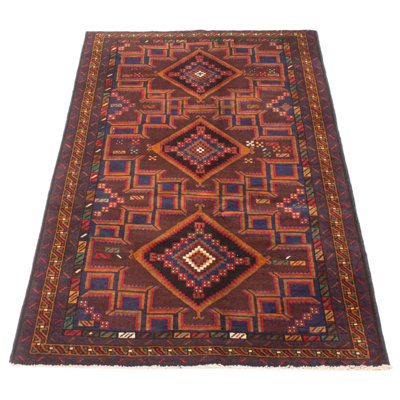 Tapis brun Teimani 3 pi 9 po x 6 pi 8 po