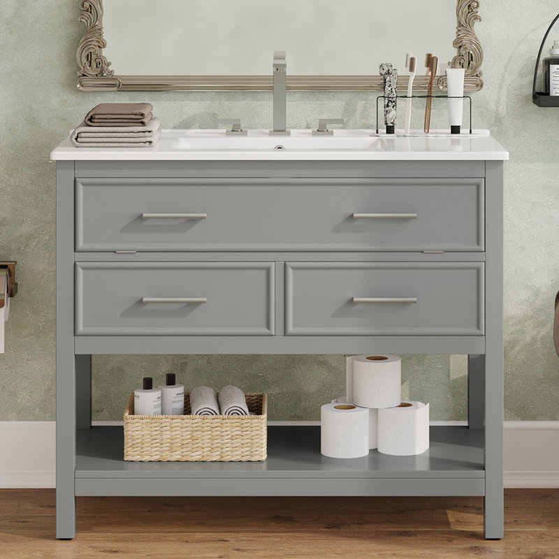 Meuble-lavabo 36 po avec lavabo en céramique, Gris