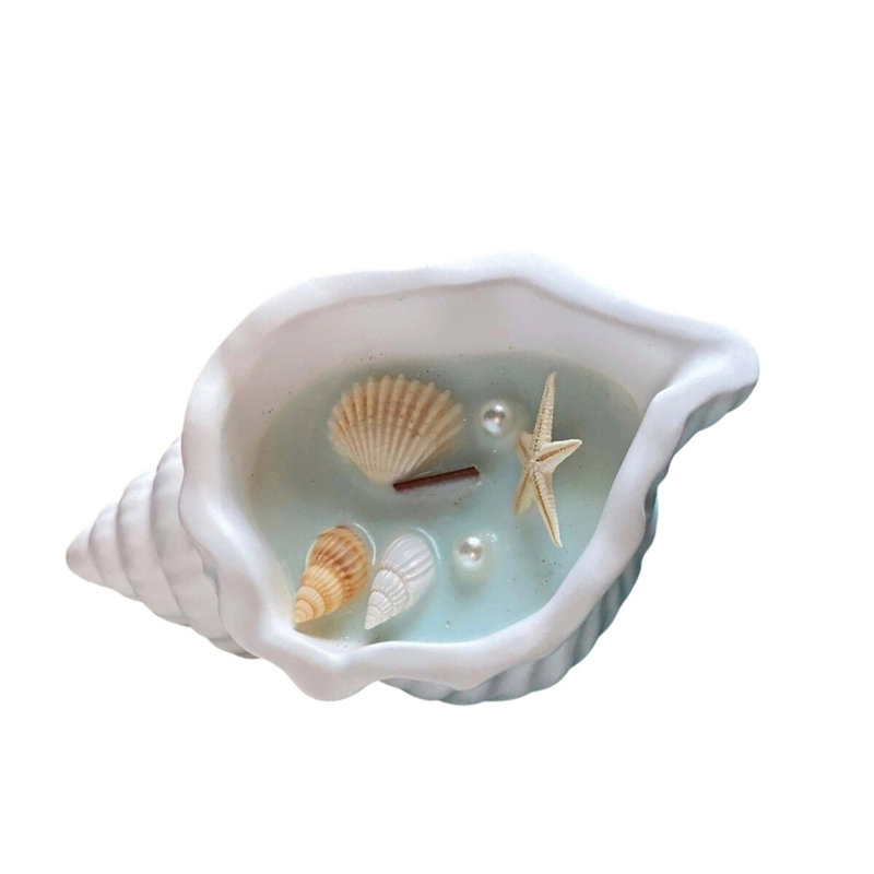 Porte-bougie 6 "en forme de sel de mer et d'orchidée bleu clair en résine blanche avec coquillages