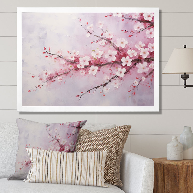 «Cherry Bliss Tree» sur toile, H 16 po x l 32 po x P 1 po, Cadre simple blanc