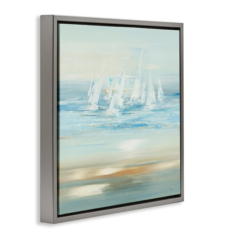 "Brossé voilier flotte encadrée", art mural par Lisa Ridgers, Cadre flottant gris lustré, H 25 po x l 25 po