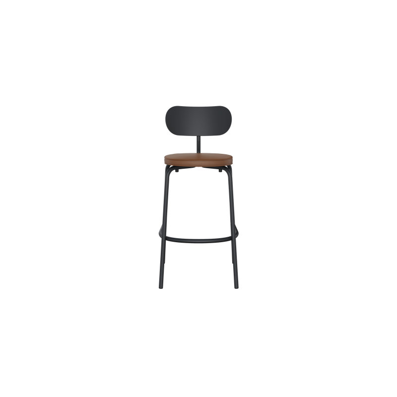 Khylia Upholstered Bar Stool, Tan Seat/Black Base